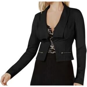 Material Girl Jacket Womens XL Open Front Blazer Moto Zip Pockets Caviar New